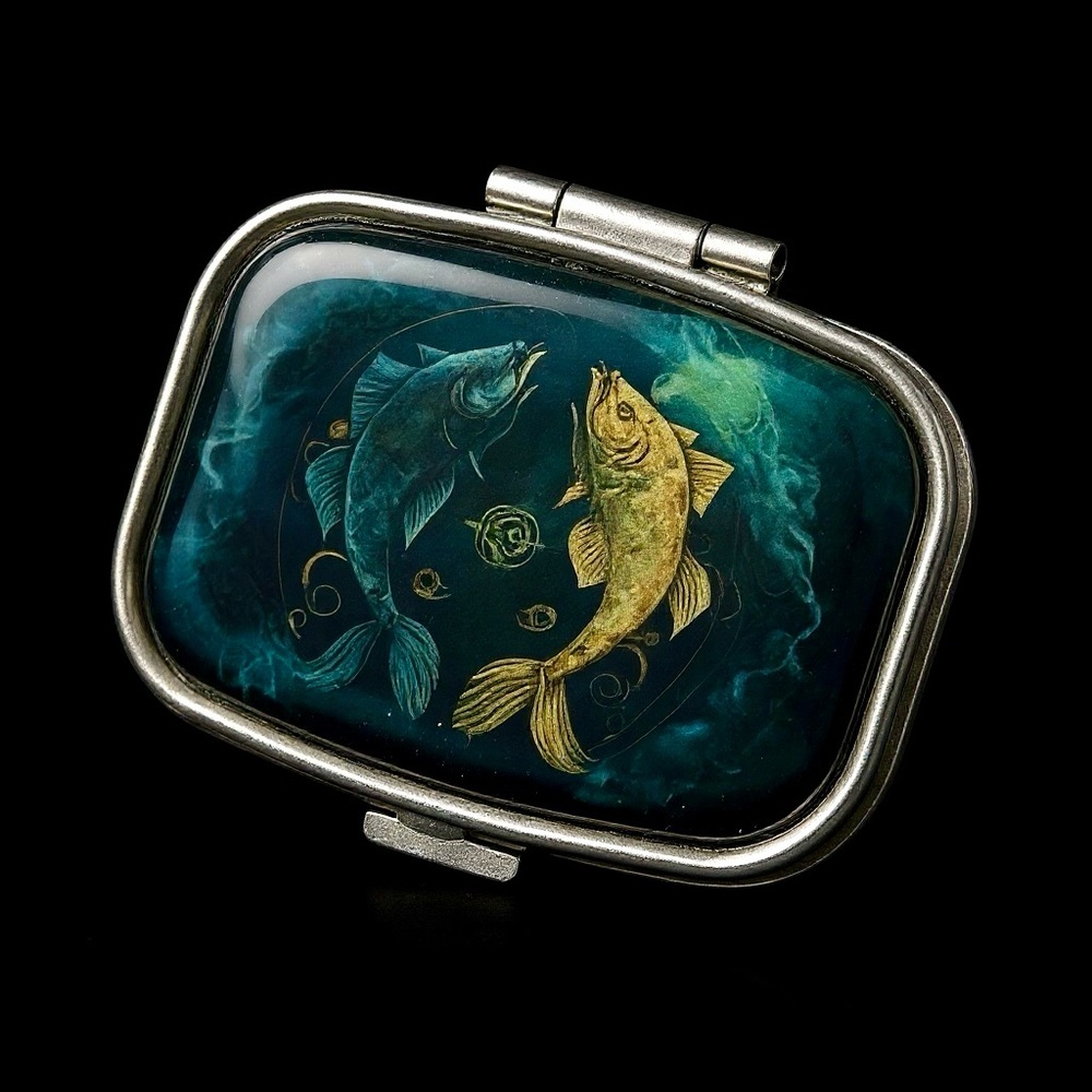 Pisces Zodiac Multi-Use Mirrored Pill Box Container